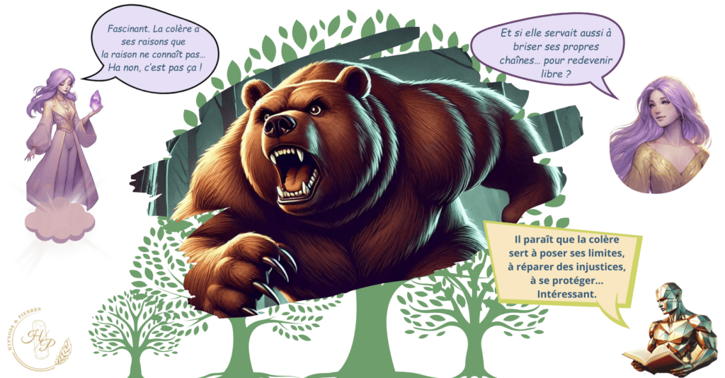 l'ours enragé, améthys et cubs discute de l'utilité de la colère