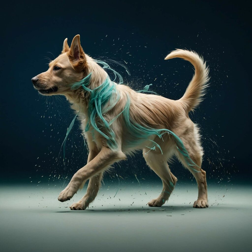 l'image d'un chien qui se secoue pour évacuer ses émotions