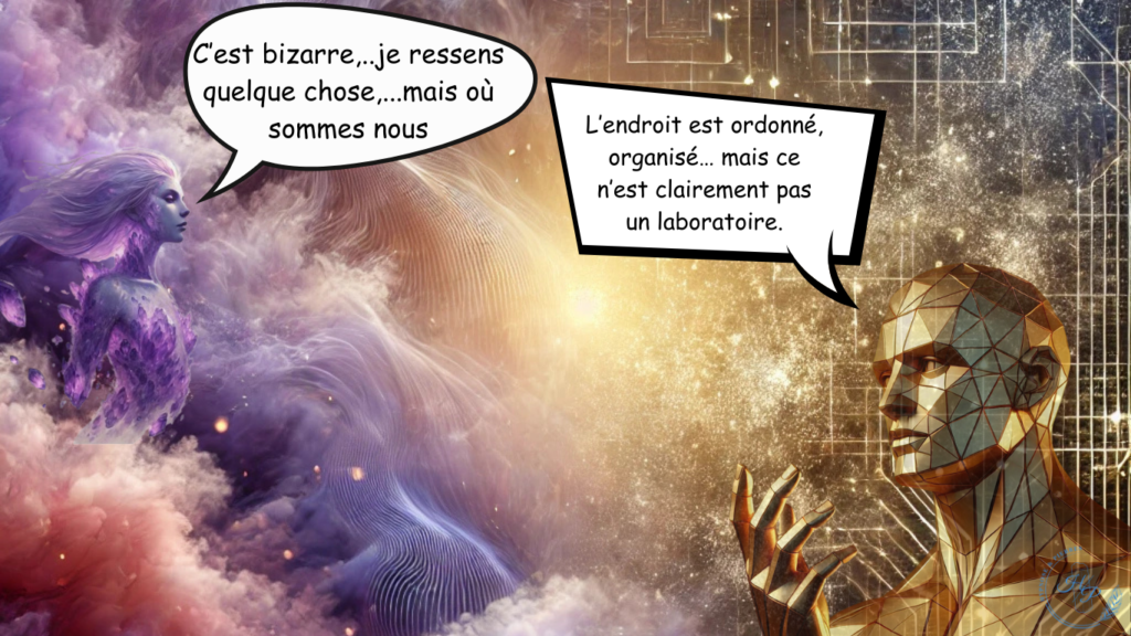 un esprit améthyste discute avec une esprit cubique, la raison face à l'intuition
