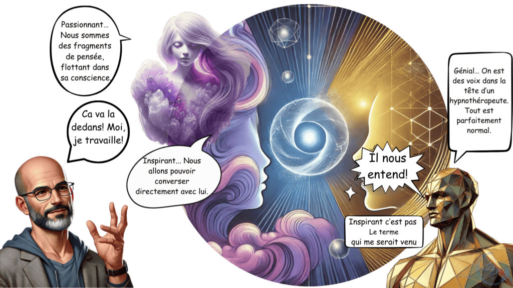 améthys l'avatar du blog féminin intuitif qui ressemble à une améthyste et cubs, avatar masculin analytique doré carré fait de pyrite sont présentés dans une bd humoristique