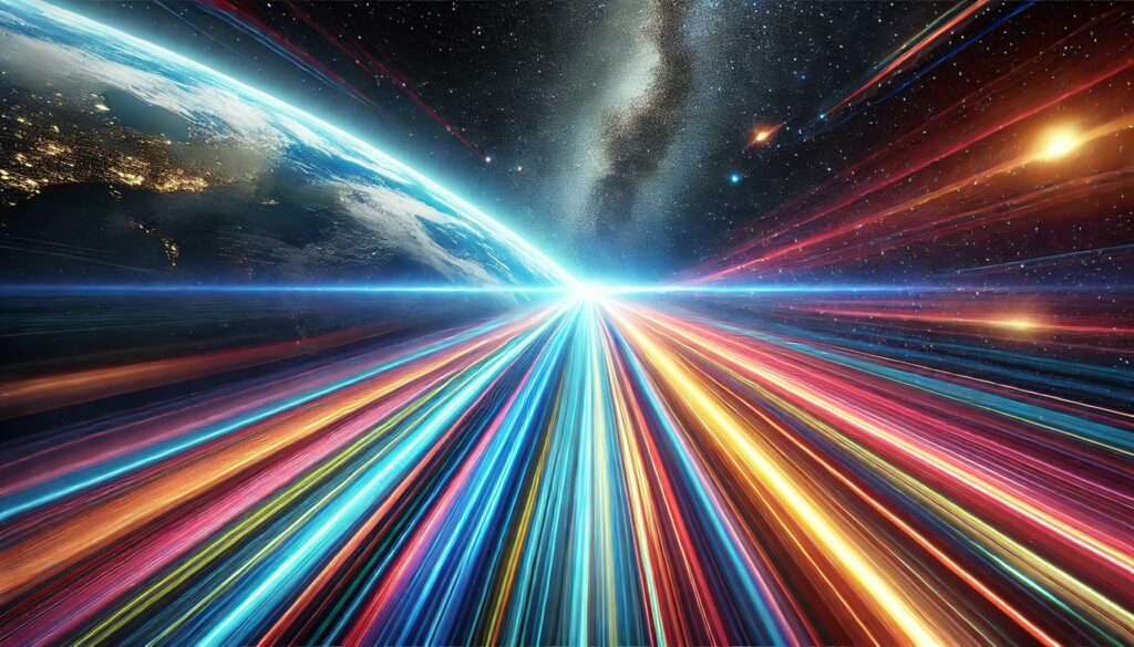 la lumière envoie ces informations colorées à travers l'univers jusqu'a la terre
