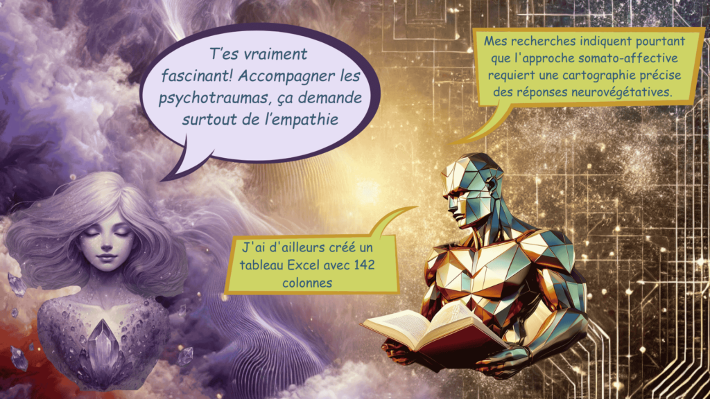 cubs et améthys se chamaille sur la façon d'accompagner le psychautroma, améthys parle d'empathie, cubs de connaissances solides